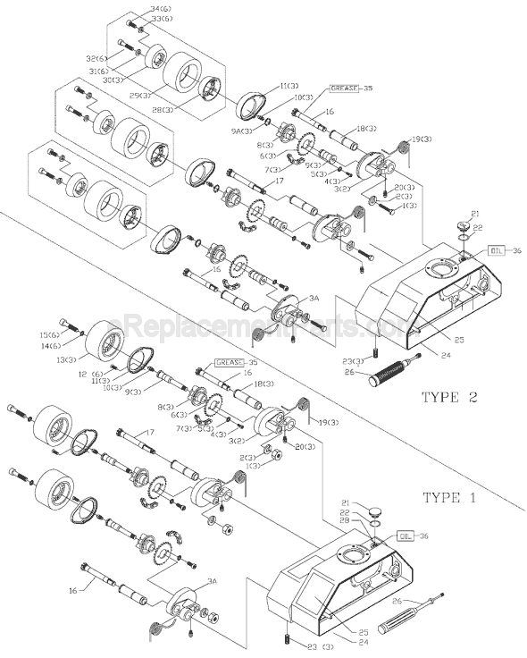 Page B Diagram and Parts List for 36-836 Type 1 Delta Shaper