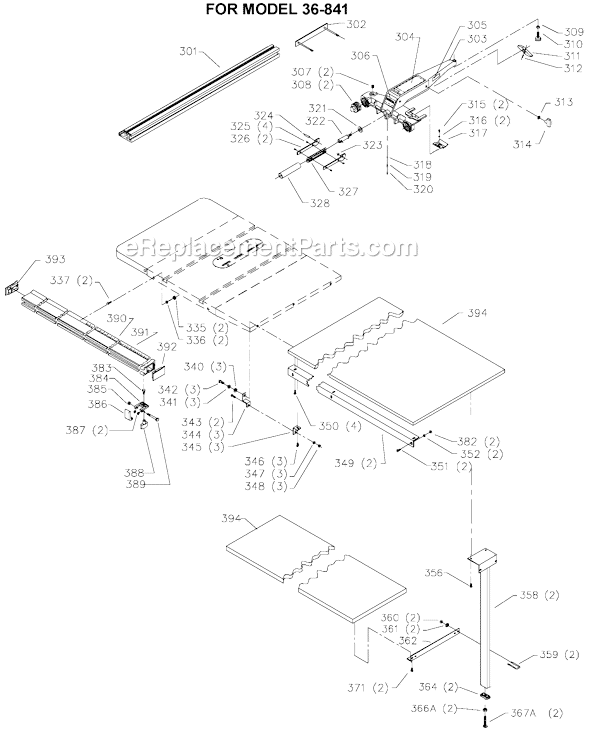 Page C Diagram and Parts List for 36-841 Type 1 Delta Table Saw