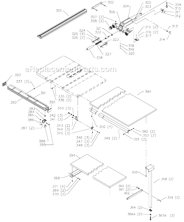 Page D Diagram and Parts List for 36-842 Type 1 Delta Table Saw