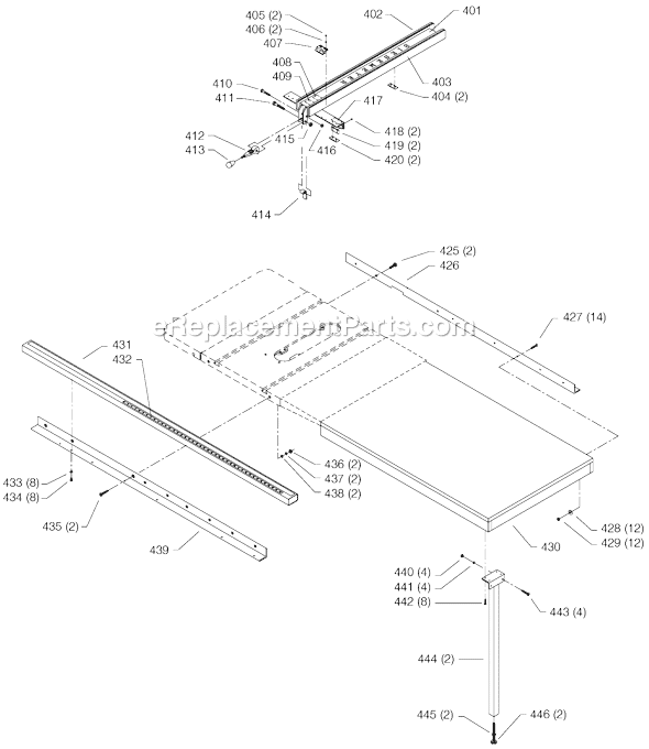 Page D Diagram and Parts List for 36-844 Type 1 Delta Table Saw