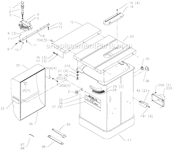 Page A Diagram and Parts List for 36-845 Type 1 Delta Table Saw