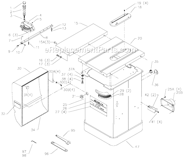 Page A Diagram and Parts List for 36-869 Type 1 Delta Table Saw
