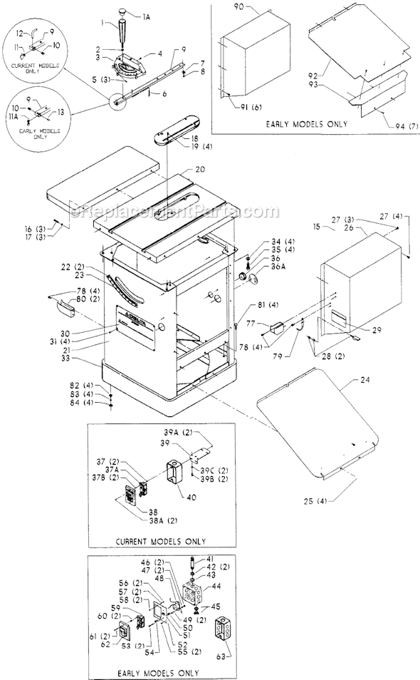 Page A Diagram and Parts List for 36-882 Type 1 Delta Table Saw