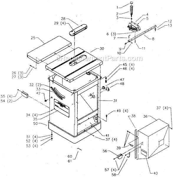 Page A Diagram and Parts List for 36-882 Type 2 Delta Table Saw