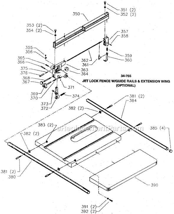Page D Diagram and Parts List for 36-882 Type 2 Delta Table Saw