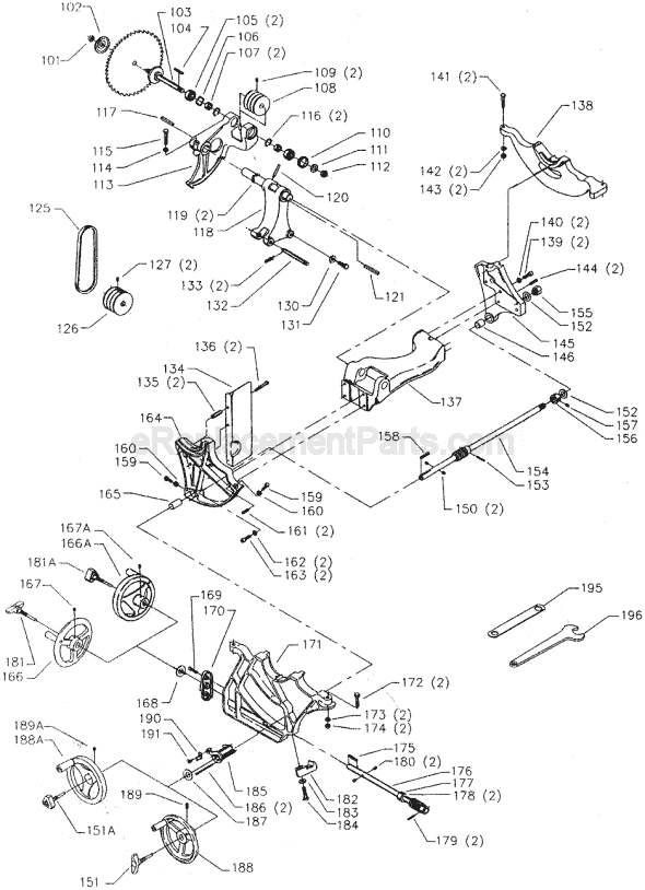 Page B Diagram and Parts List for 36-883 Type 2 Delta Table Saw