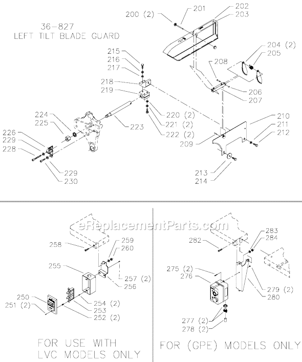 Page C Diagram and Parts List for 36-884L Type 1 Delta Table Saw