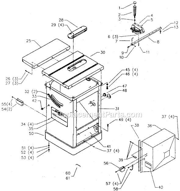 Page A Diagram and Parts List for 36-884 Type 2 Delta Table Saw