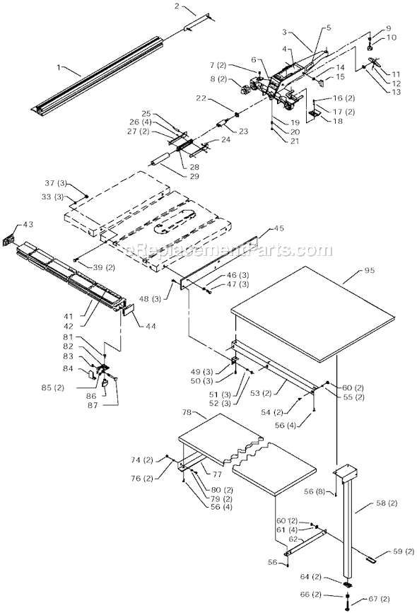Page A Diagram and Parts List for 36-889 Type 1 Delta Table Saw Accessories