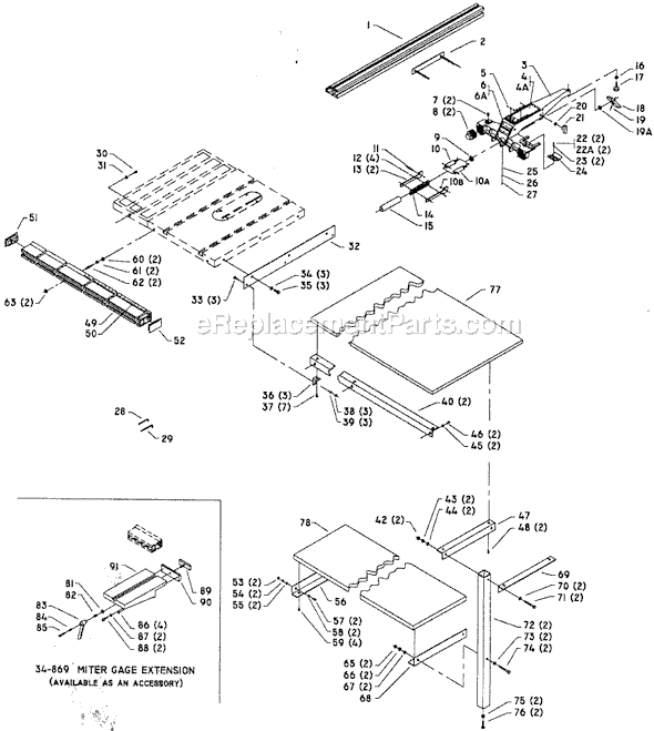 Page A Diagram and Parts List for 36-906 Type 1 Delta Table Saw Accessories