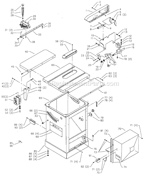 Page A Diagram and Parts List for 36-920 Type 2 Delta Table Saw
