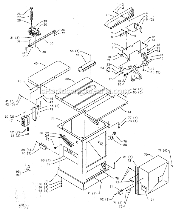 Page A Diagram and Parts List for 36-940 Type 1 Delta Table Saw