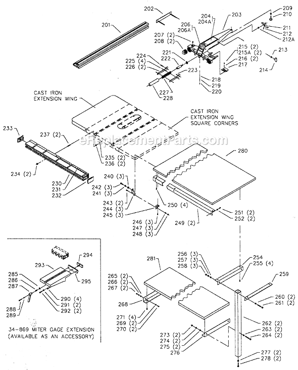Page C Diagram and Parts List for 36-940 Type 1 Delta Table Saw