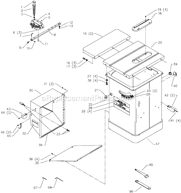 Page A Diagram and Parts List for 36-943 Type 1 Delta Table Saw