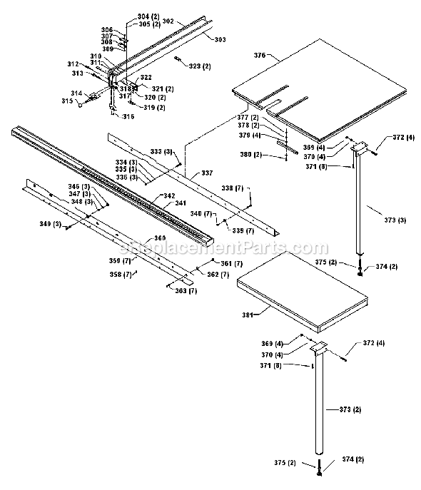 Page D Diagram and Parts List for 36-943 Type 1 Delta Table Saw