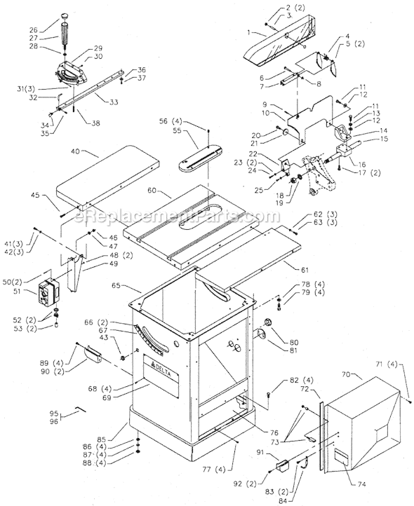 Page A Diagram and Parts List for 36-945 Type 1 Delta Table Saw