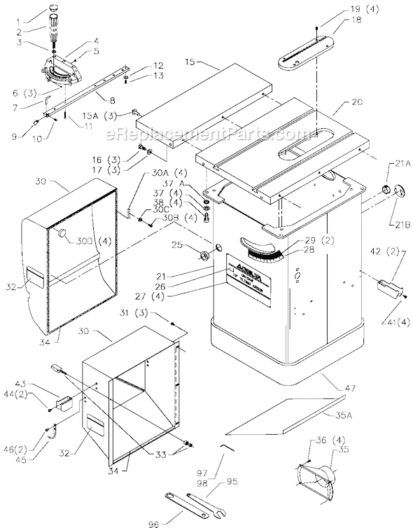 Page A Diagram and Parts List for 36-951 Type 2 Delta Table Saw