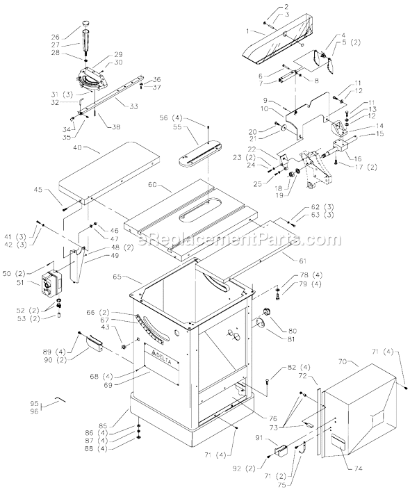 Page A Diagram and Parts List for 36-955 Type 1 Delta Table Saw