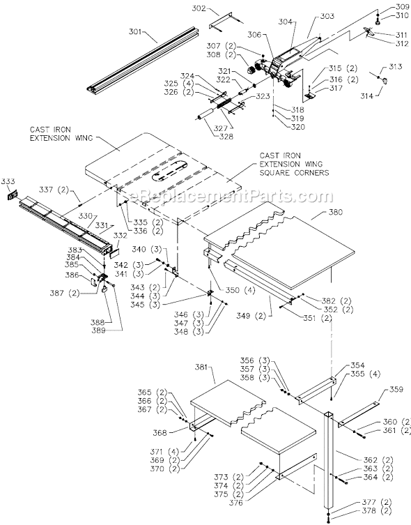 Page C Diagram and Parts List for 36-955 Type 1 Delta Table Saw