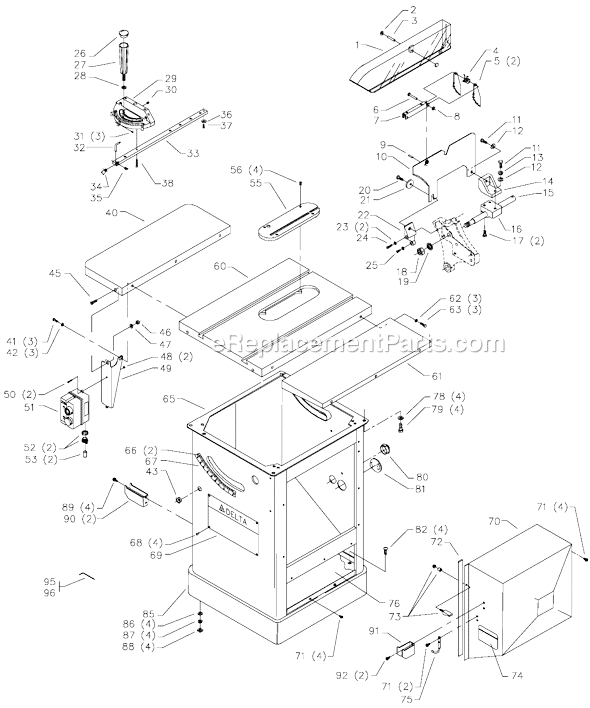 Page A Diagram and Parts List for 36-957 Type 1 Delta Table Saw