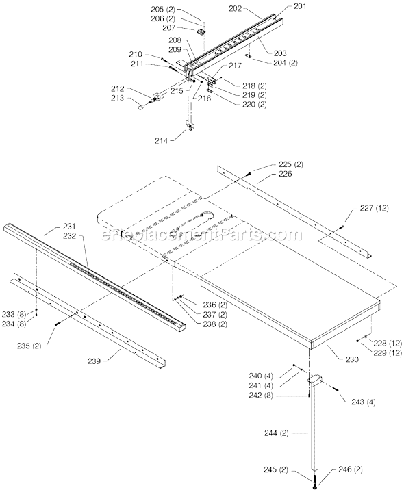 Page C Diagram and Parts List for 36-957 Type 1 Delta Table Saw