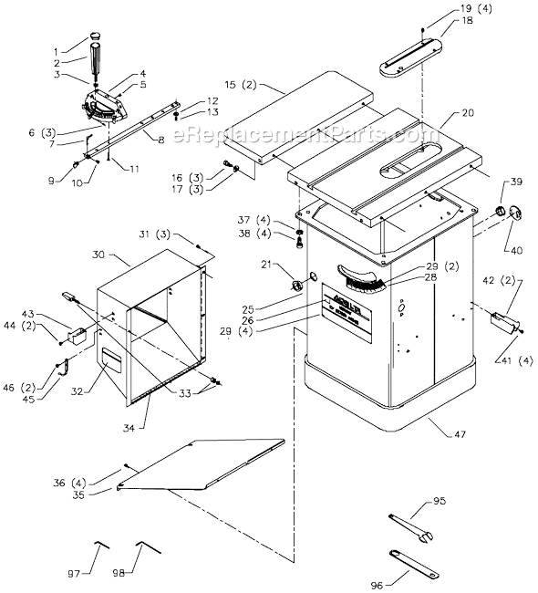 Page A Diagram and Parts List for 36-960L Type 1 Delta Table Saw