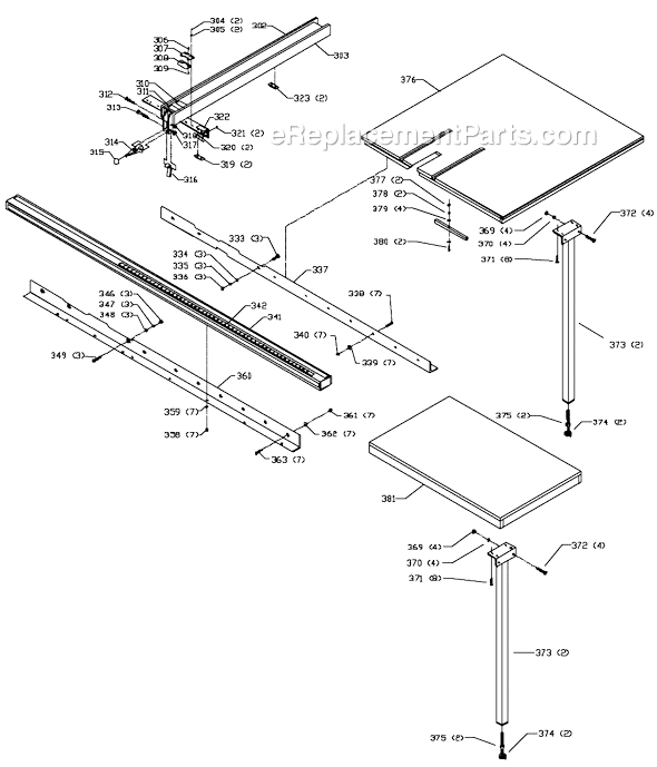 Page D Diagram and Parts List for 36-960L Type 1 Delta Table Saw