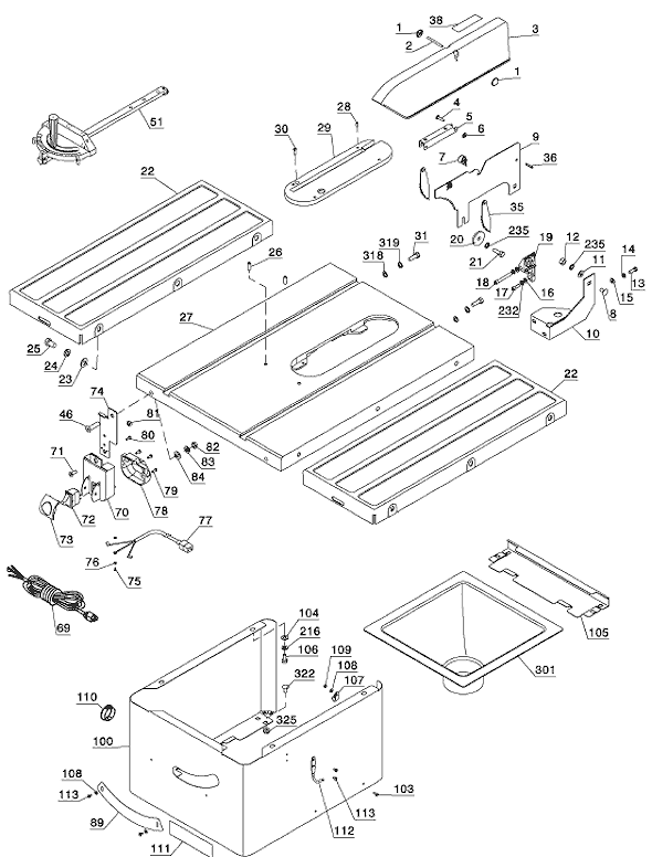 Page A Diagram and Parts List for 36-977  Delta Table Saw