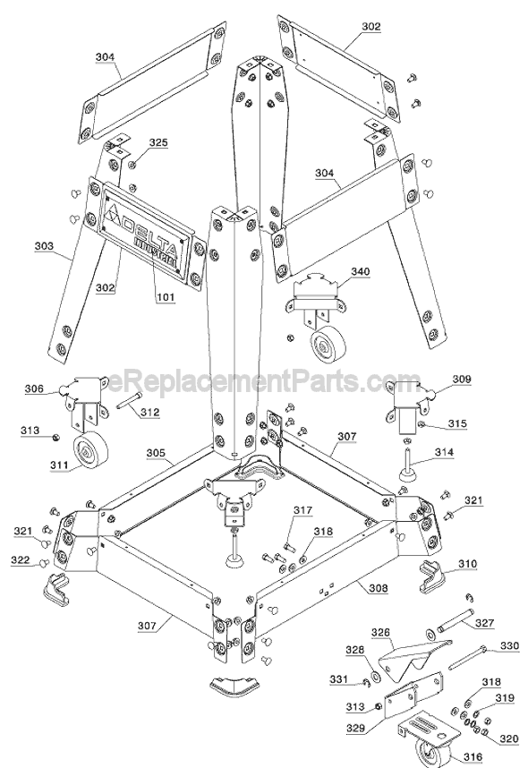 Page C Diagram and Parts List for 36-977  Delta Table Saw