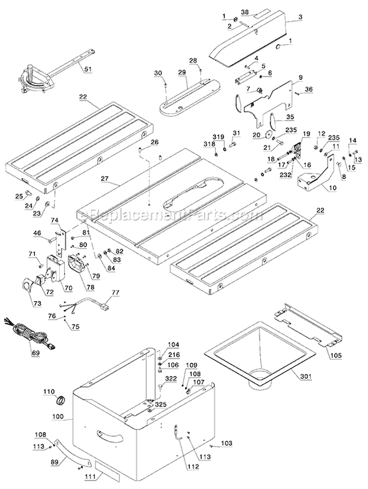 Page C Diagram and Parts List for 36-978 Type 1 Delta Table Saw