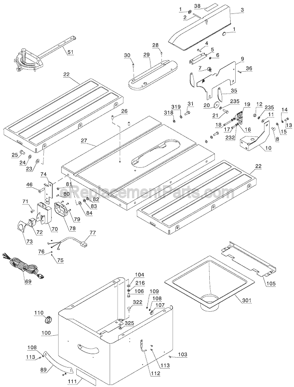 Page A Diagram and Parts List for 36-978  Delta Table Saw