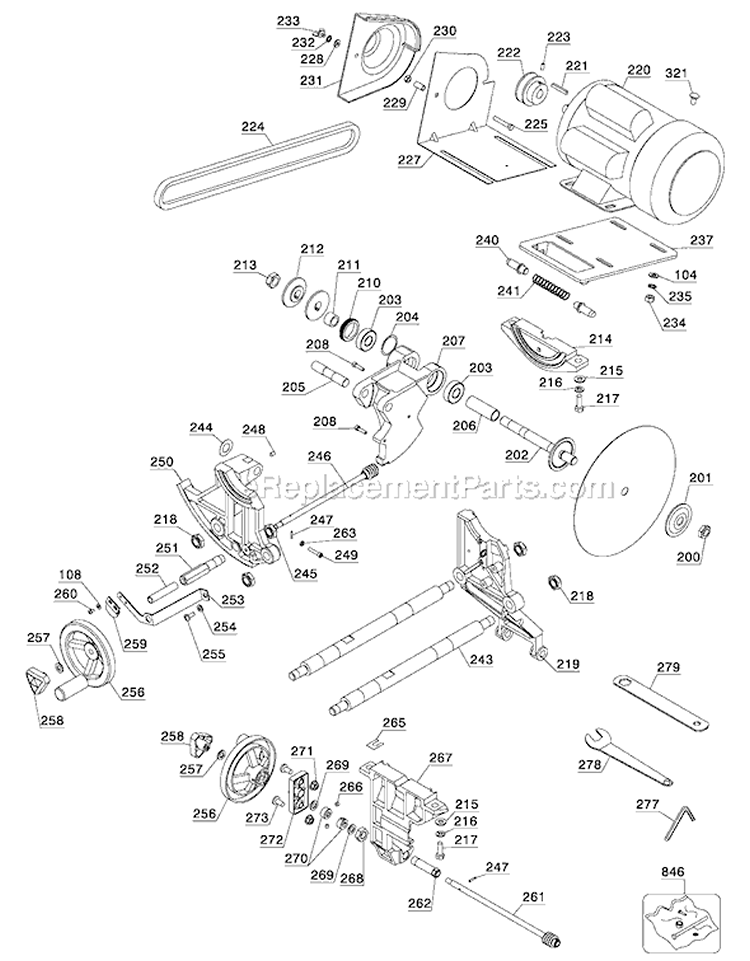 Page A Diagram and Parts List for 36-980 Type 1 Delta Table Saw