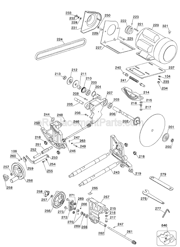 Page A Diagram and Parts List for 36-980  Delta Table Saw