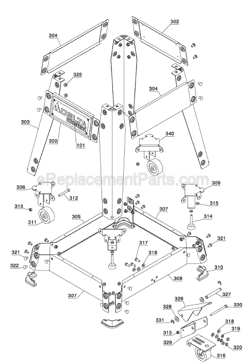 Page B Diagram and Parts List for 36-980  Delta Table Saw