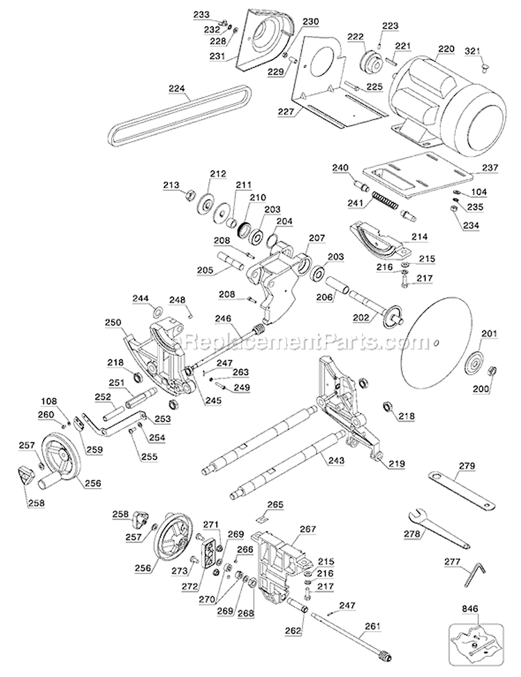 Page A Diagram and Parts List for 36-981 Type 1 Delta Table Saw