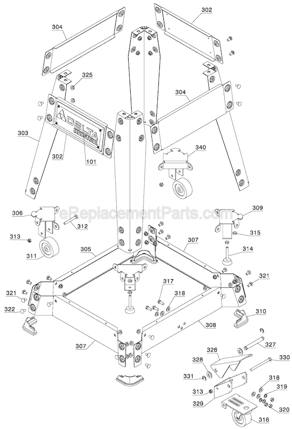 Page B Diagram and Parts List for 36-981  Delta Table Saw