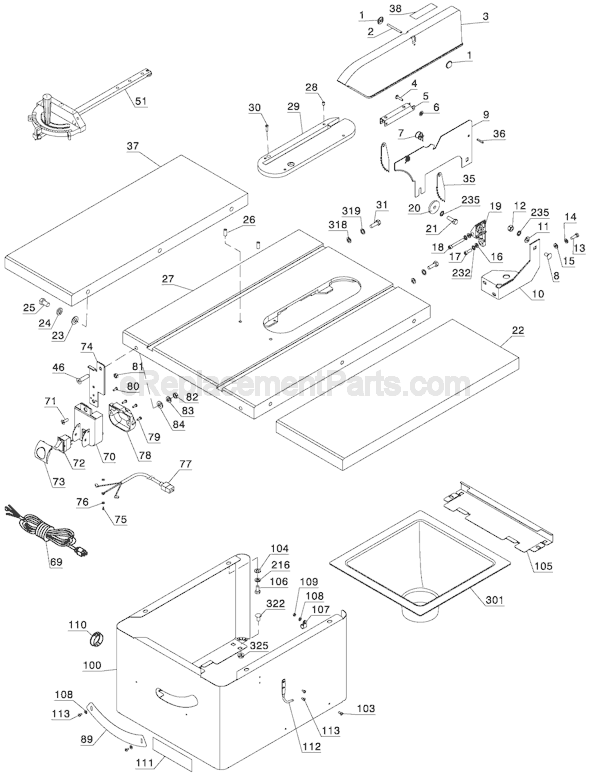 Page C Diagram and Parts List for 36-981  Delta Table Saw