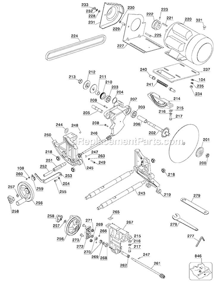 Page A Diagram and Parts List for 36-982 Type 1 Delta Table Saw