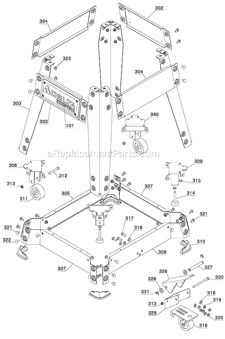 Page B Diagram and Parts List for 36-982 Type 1 Delta Table Saw