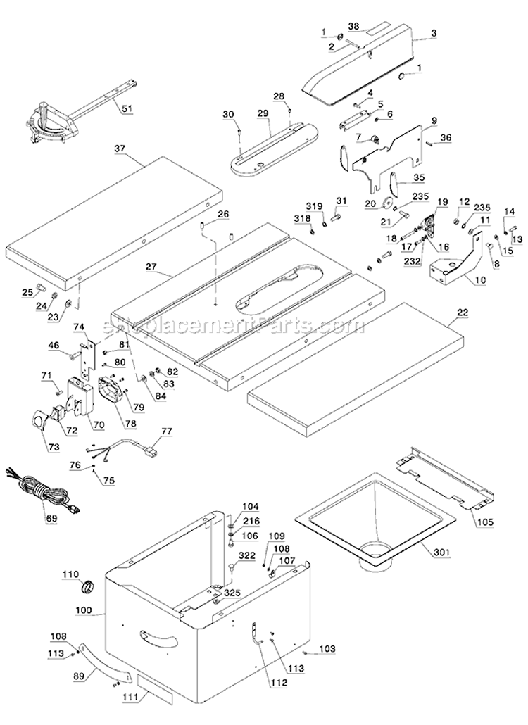 Page C Diagram and Parts List for 36-982 Type 1 Delta Table Saw