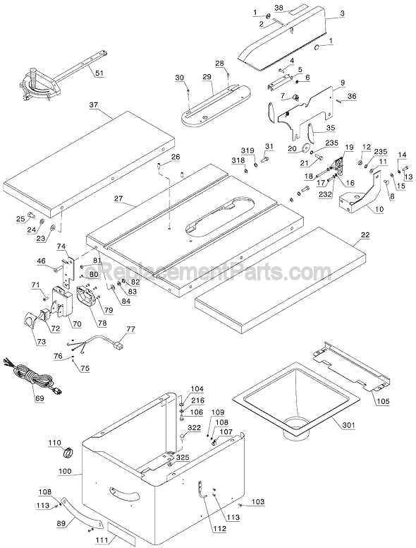 Page C Diagram and Parts List for 36-982  Delta Table Saw