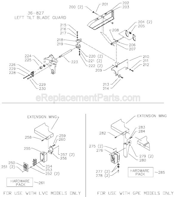 Page C Diagram and Parts List for 36-L51 Type 1 Delta Table Saw