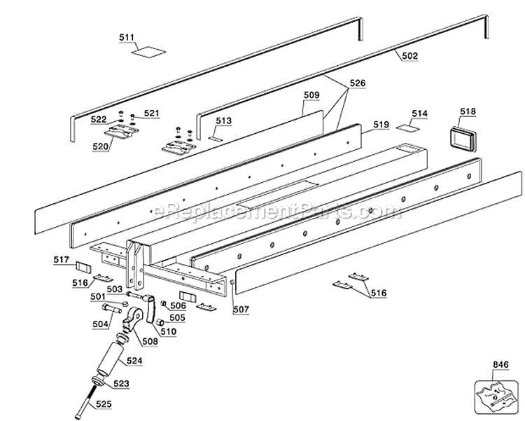 Page B Diagram and Parts List for 36-L552LVC Type 1 Delta Table Saw