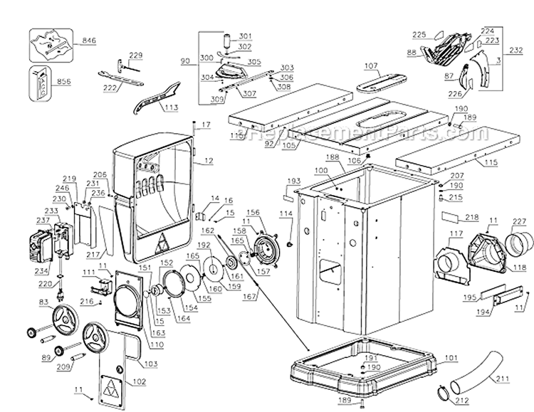 Page B Diagram and Parts List for 36-L552 Type 1 Delta Table Saw