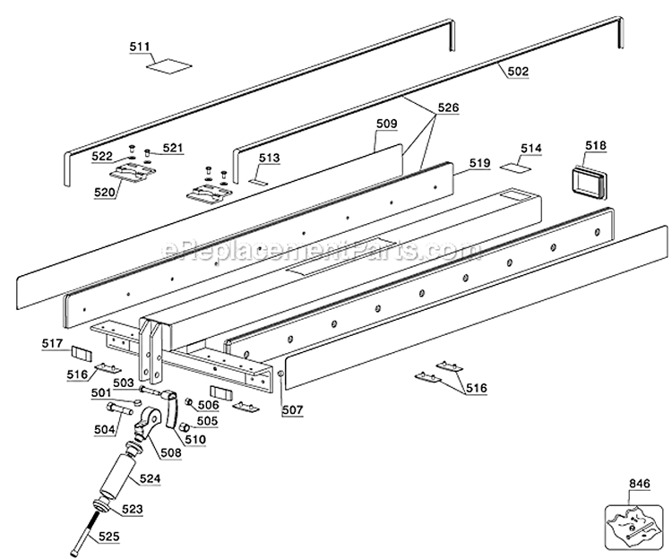 Page D Diagram and Parts List for 36-L552 Type 1 Delta Table Saw