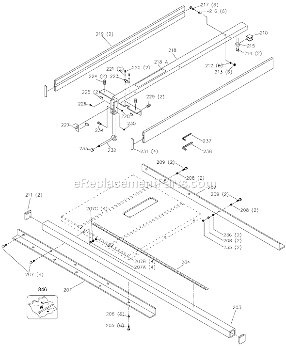 Page A Diagram and Parts List for 36-T30 Type 1 Delta Table Saw Accessories