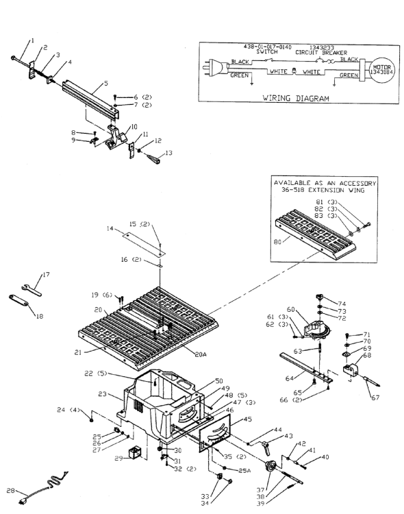 Delta 36-510 Diagram and Parts List for 36-510  Delta Saw