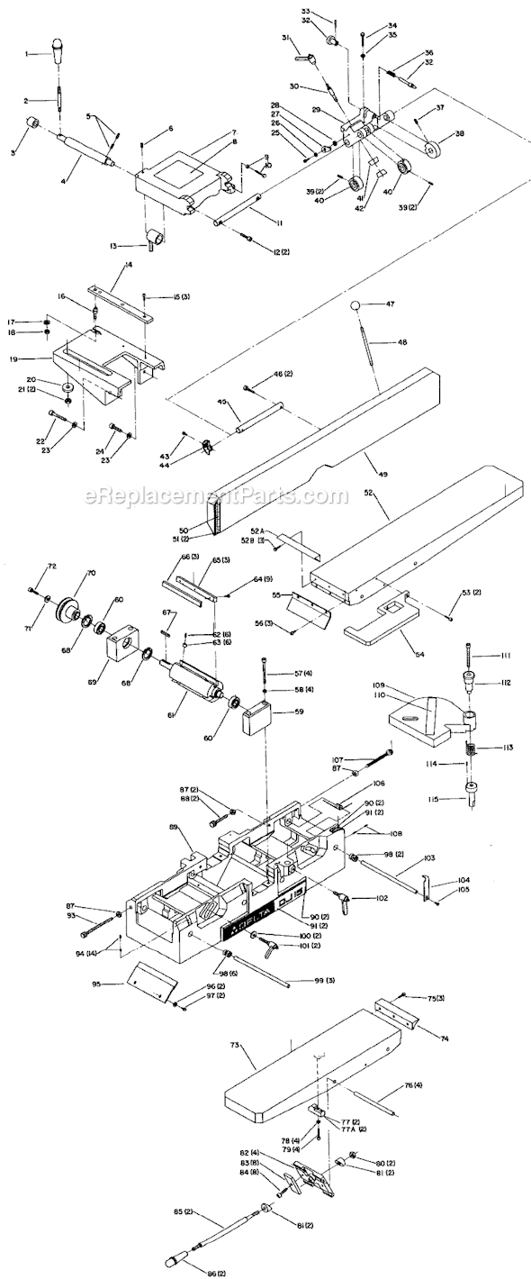 Page A Diagram and Parts List for 37-154 Type 1 Delta Planer Jointer