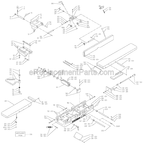 Page A Diagram and Parts List for 37-365X  Delta Planer Jointer