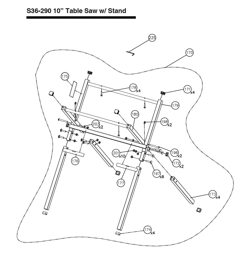 Fig-3 Diagram and Parts List for S36-290  Delta Saw